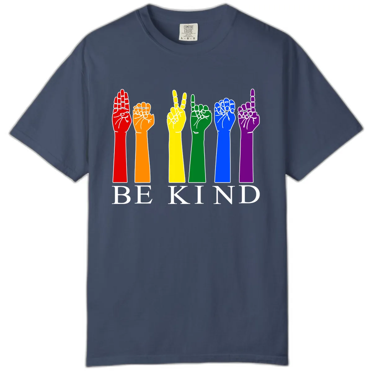 Be Kind Rainbow Hands Pride Comfort Color in Midnight