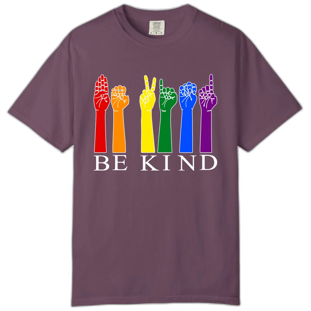 Be Kind Rainbow Hands Pride Comfort Color in Berry