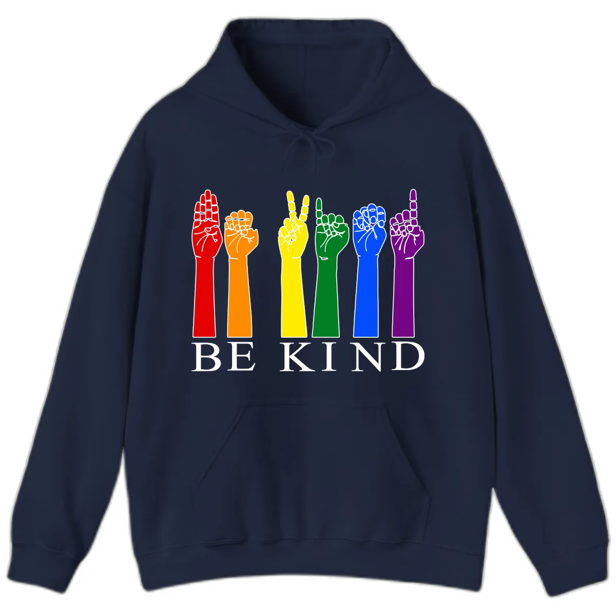 Be Kind Rainbow Hands Pride Hoodie in Navy