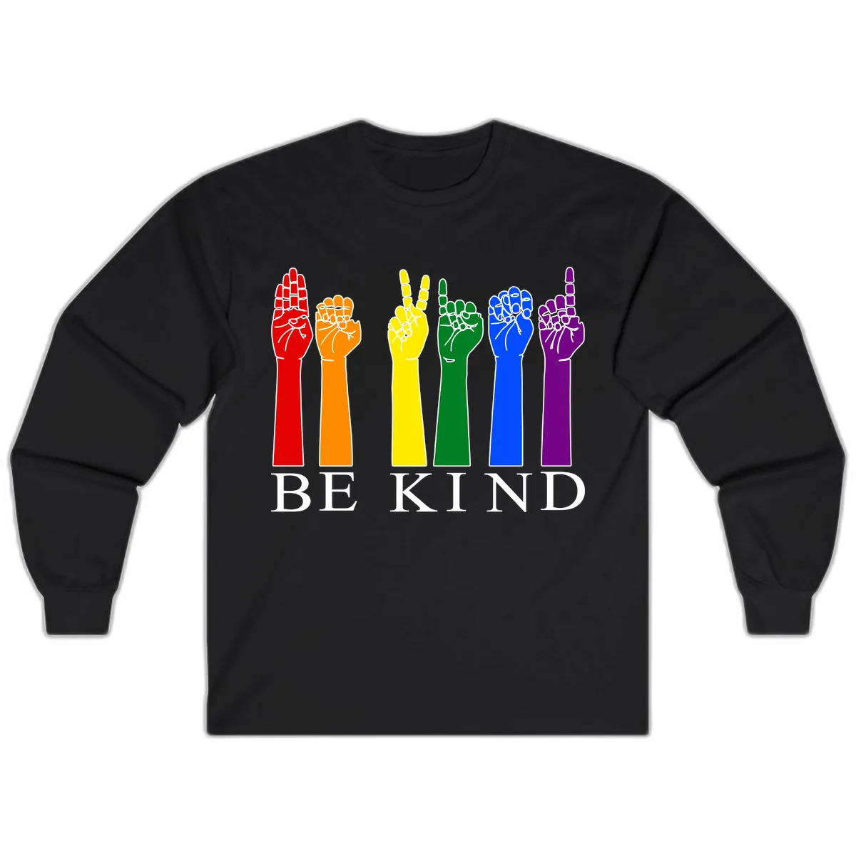 Be Kind Rainbow Hands Pride Long Sleeve in Black