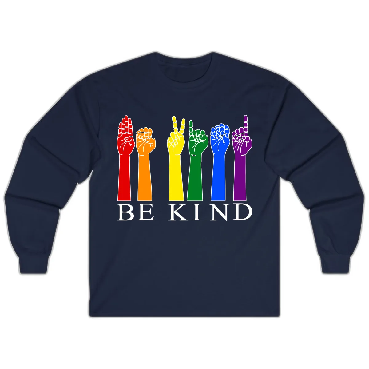 Be Kind Rainbow Hands Pride Long Sleeve in Navy