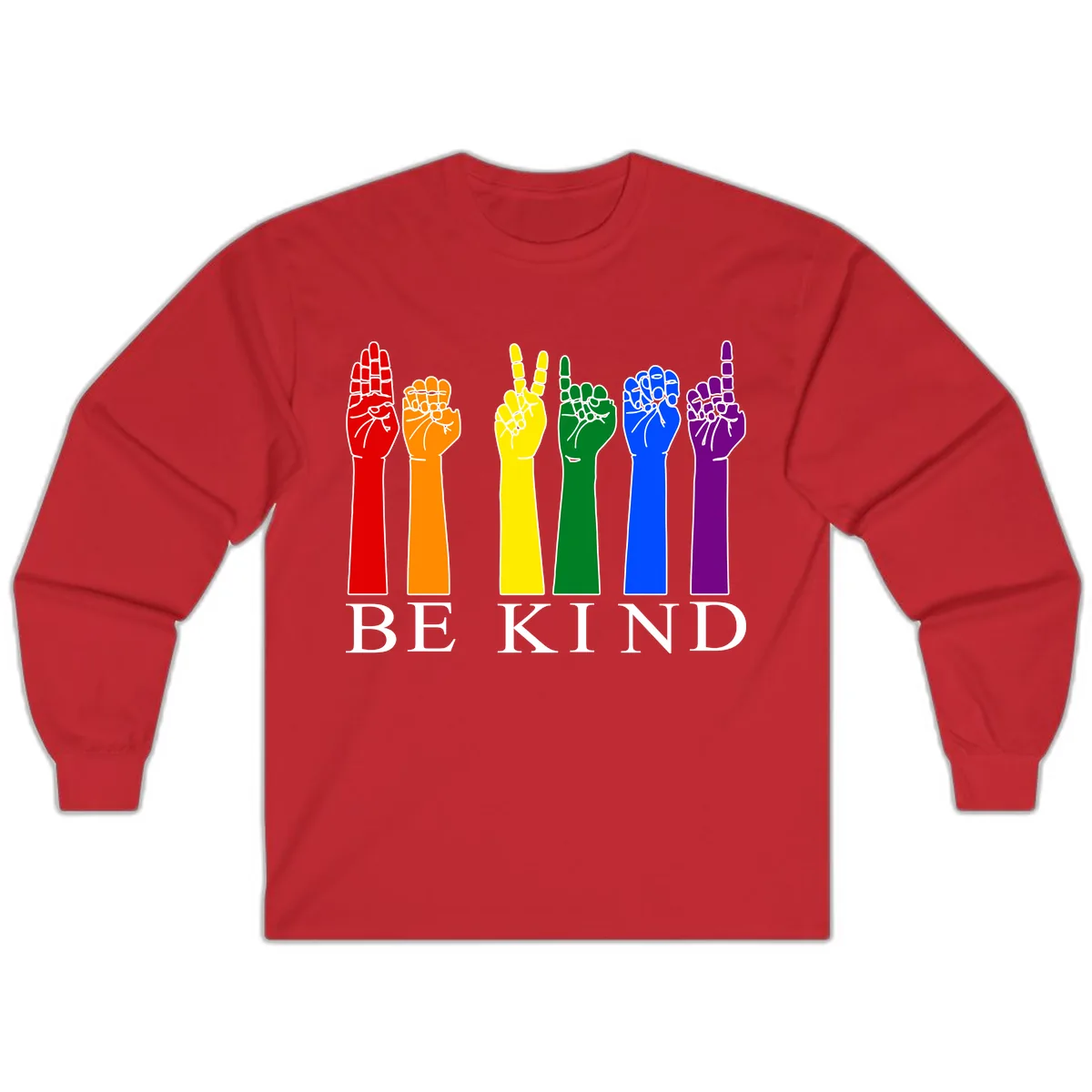 Be Kind Rainbow Hands Pride Long Sleeve in Red