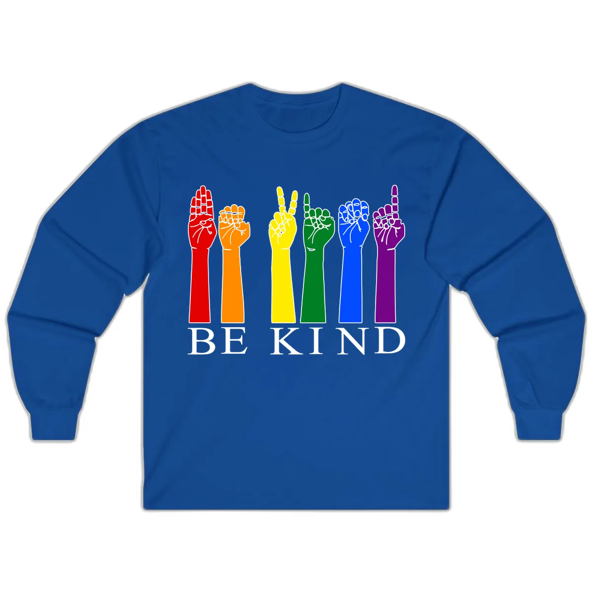 Be Kind Rainbow Hands Pride Long Sleeve in Royal
