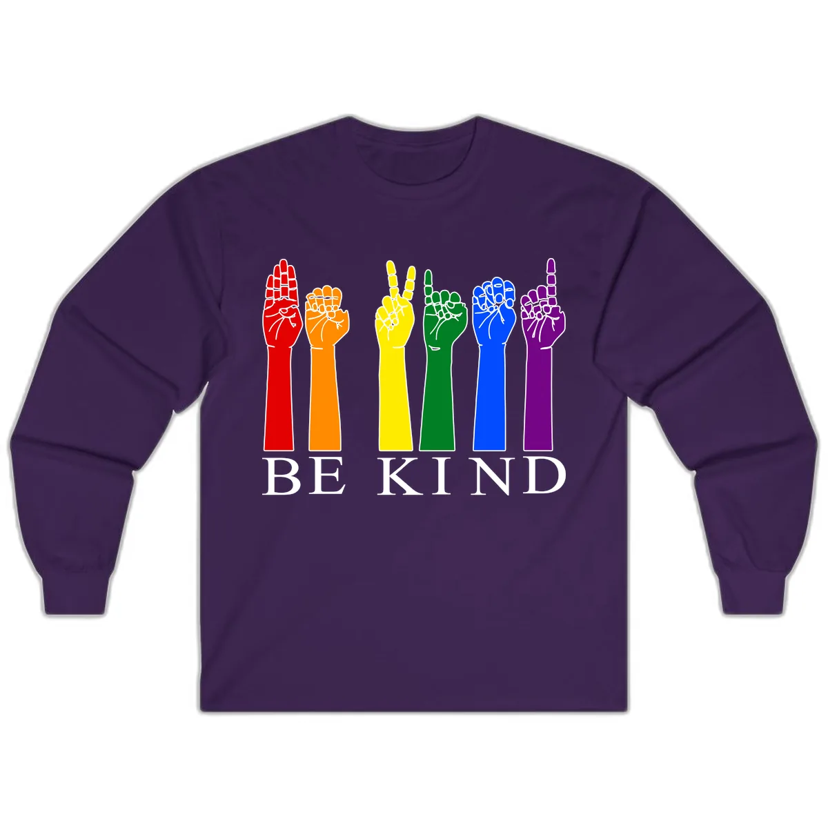 Be Kind Rainbow Hands Pride Long Sleeve in Purple