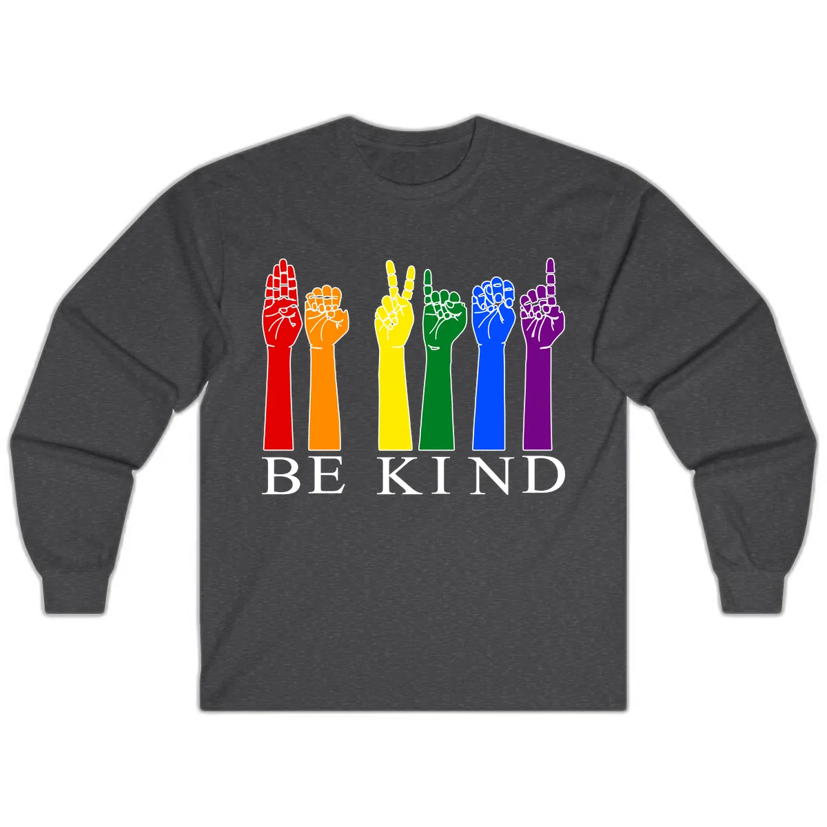 Be Kind Rainbow Hands Pride Long Sleeve in Dark Heather