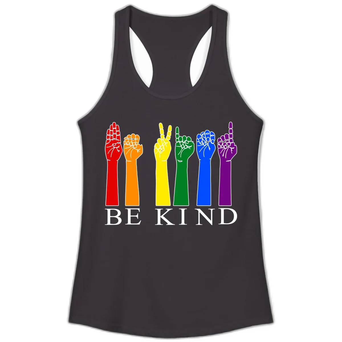 Be Kind Rainbow Hands Pride Ladies Tank in Black