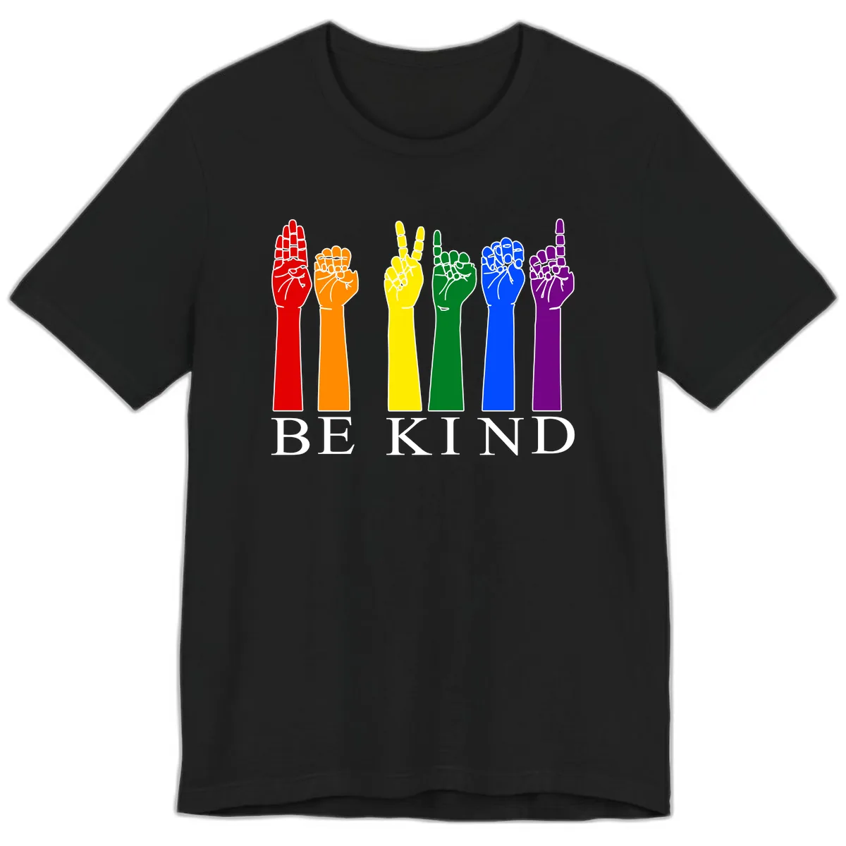 Be Kind Rainbow Hands Pride Premium T-Shirt in Black