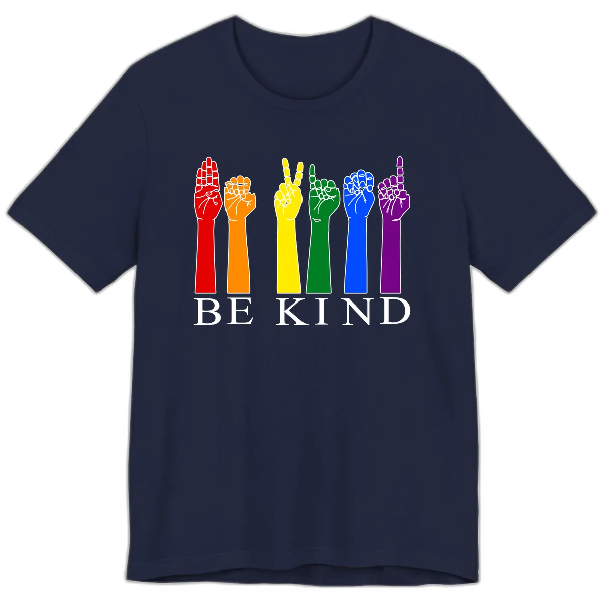 Be Kind Rainbow Hands Pride Premium T-Shirt in Navy