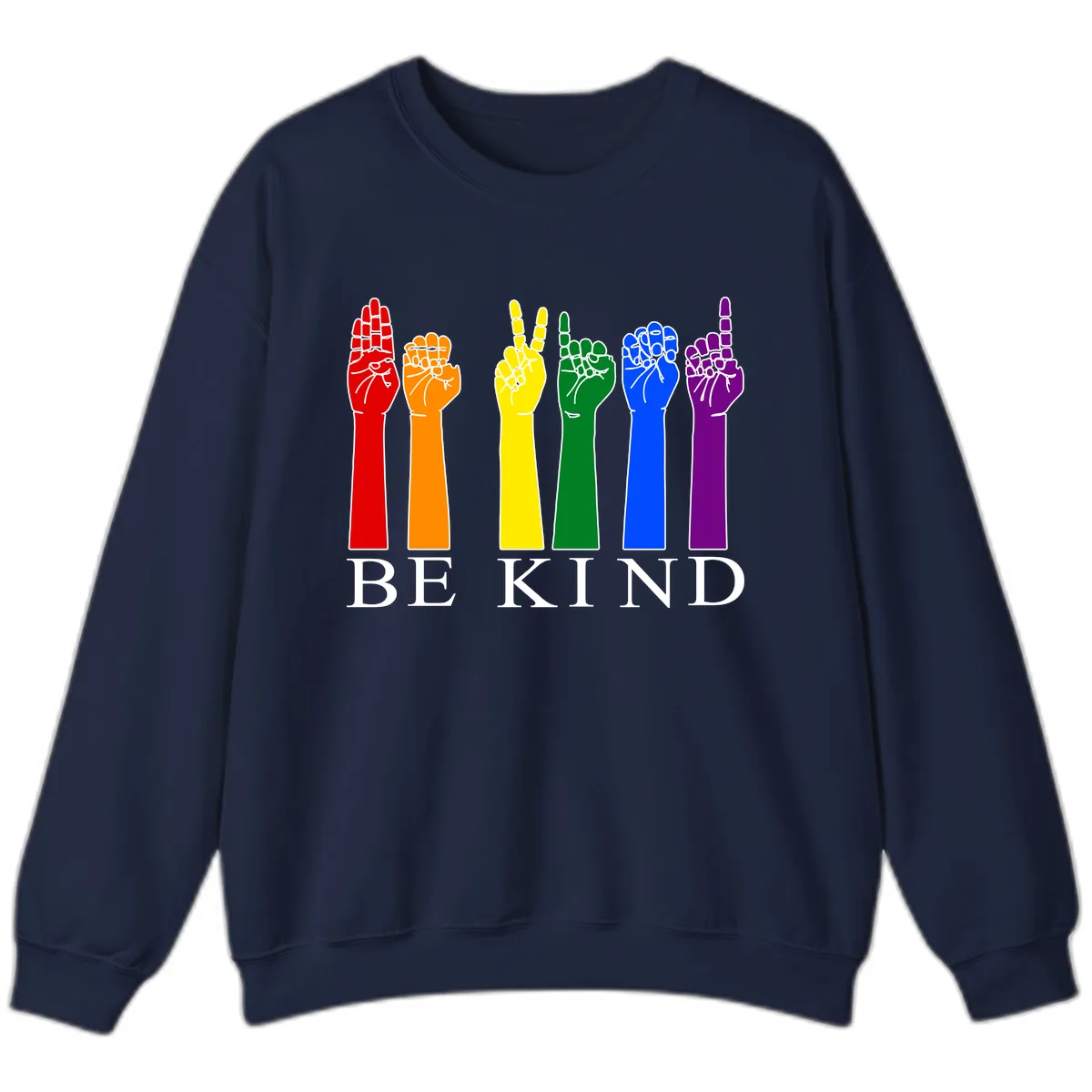 Be Kind Rainbow Hands Pride Sweatshirt in Navy
