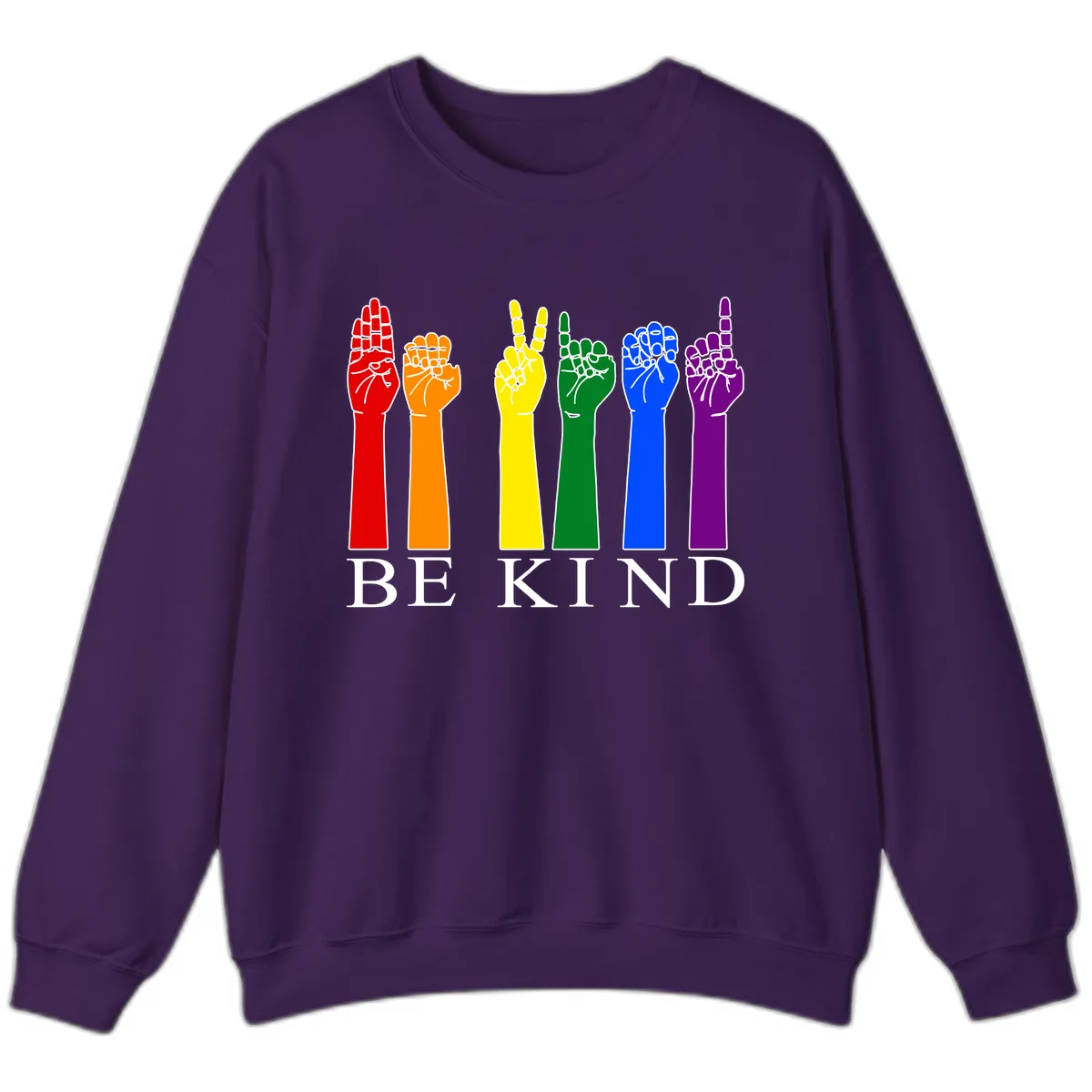 Be Kind Rainbow Hands Pride Sweatshirt in Purple
