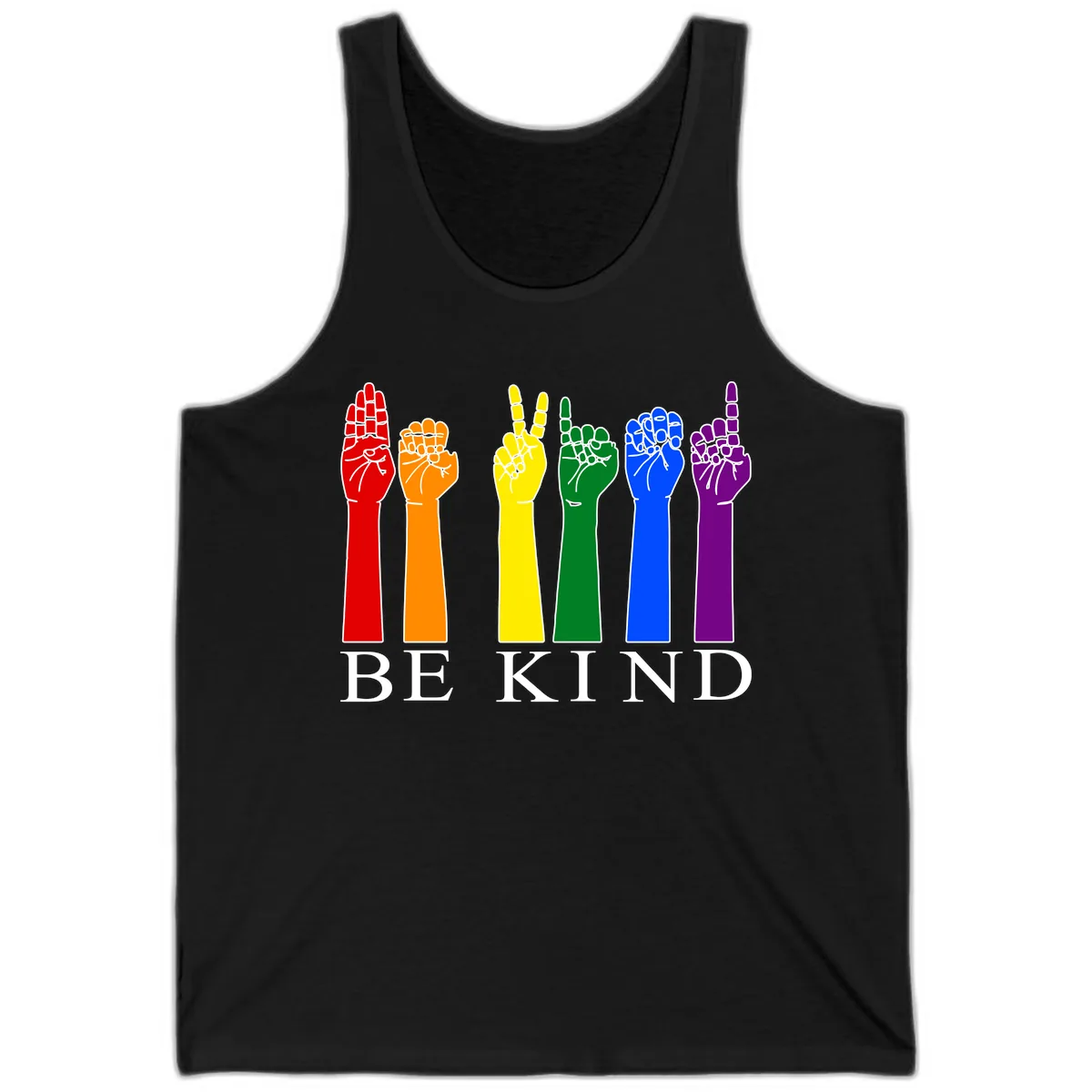 Be Kind Rainbow Hands Pride Tank in Black