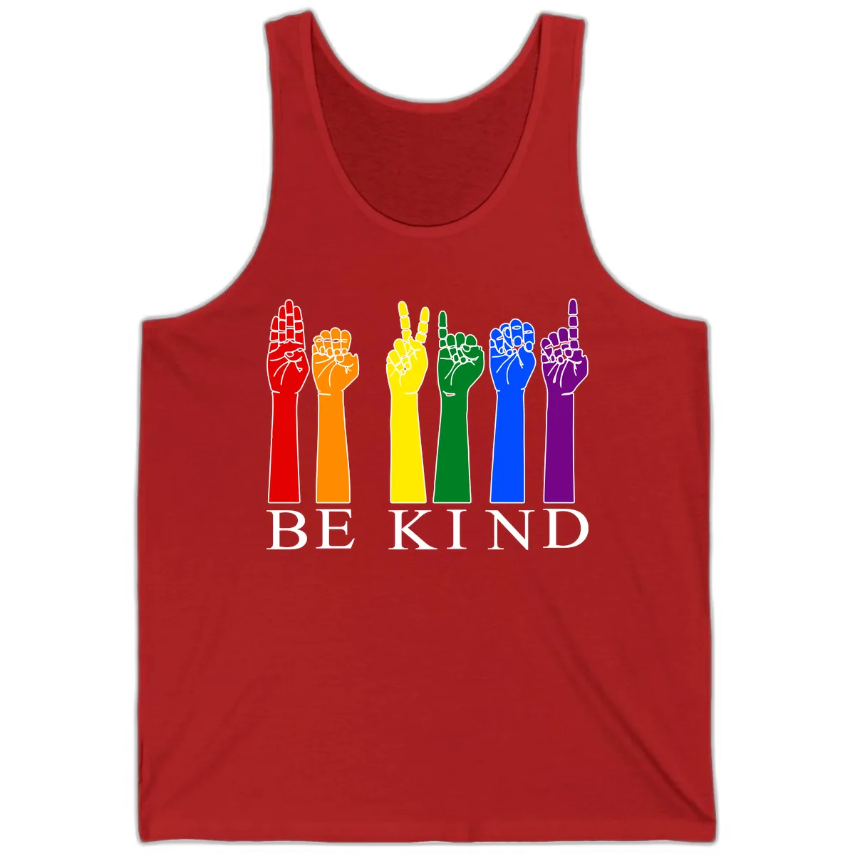 Be Kind Rainbow Hands Pride Tank in Red