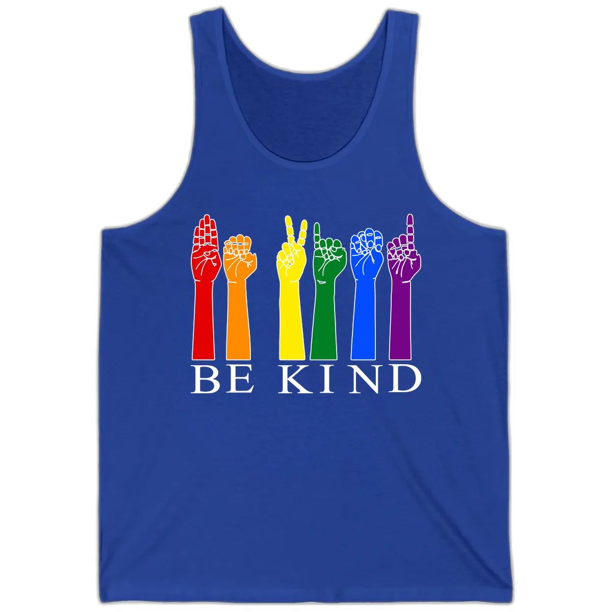 Be Kind Rainbow Hands Pride Tank in True Royal