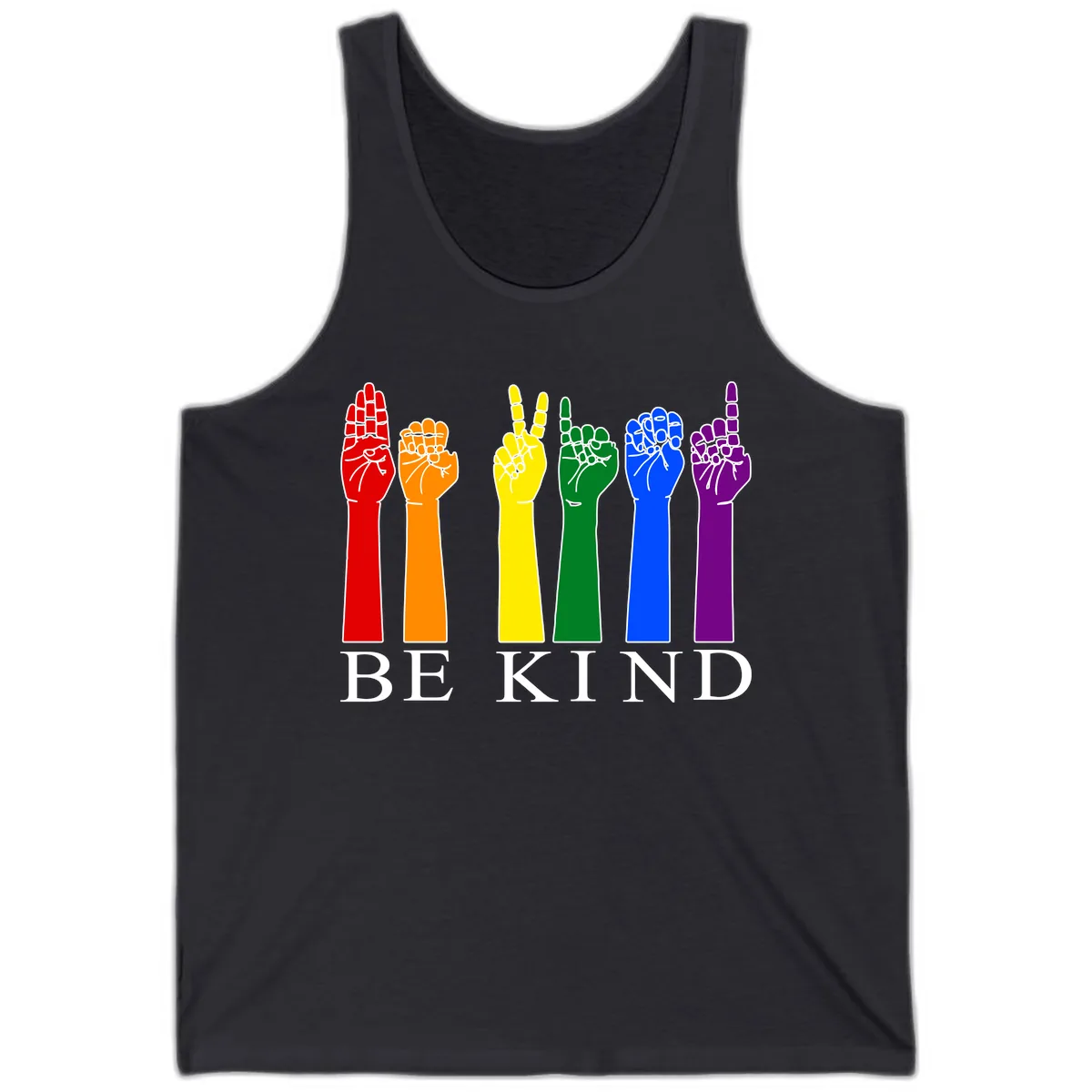 Be Kind Rainbow Hands Pride Tank in Dark Grey