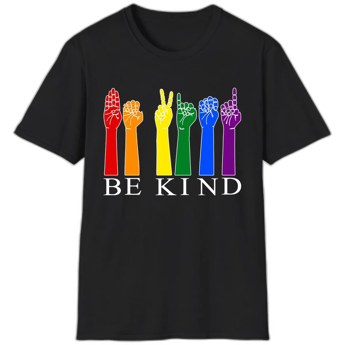 Be Kind Rainbow Hands Pride T-Shirt in Black