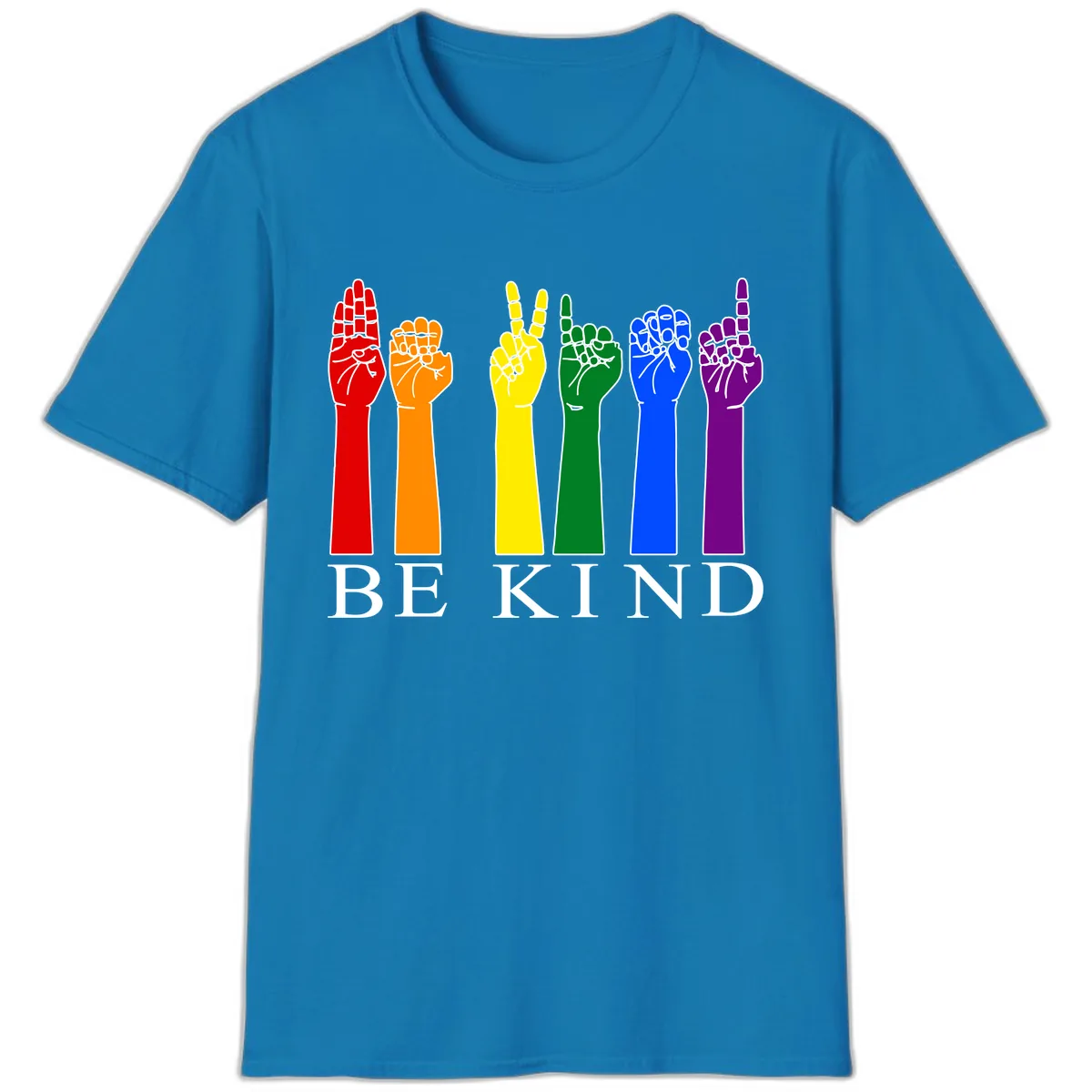 Be Kind Rainbow Hands Pride T-Shirt in Sapphire