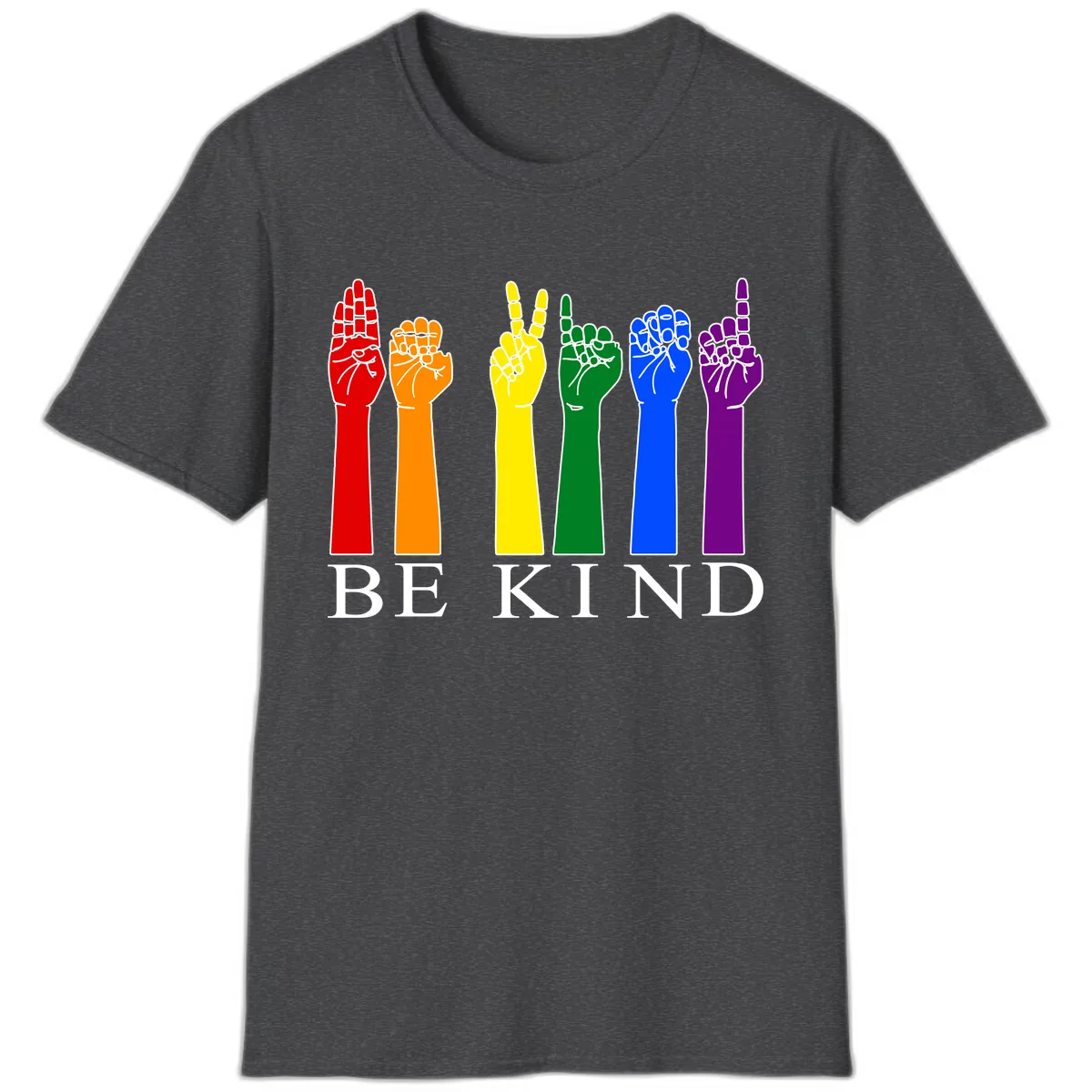 Be Kind Rainbow Hands Pride T-Shirt in Dark Heather
