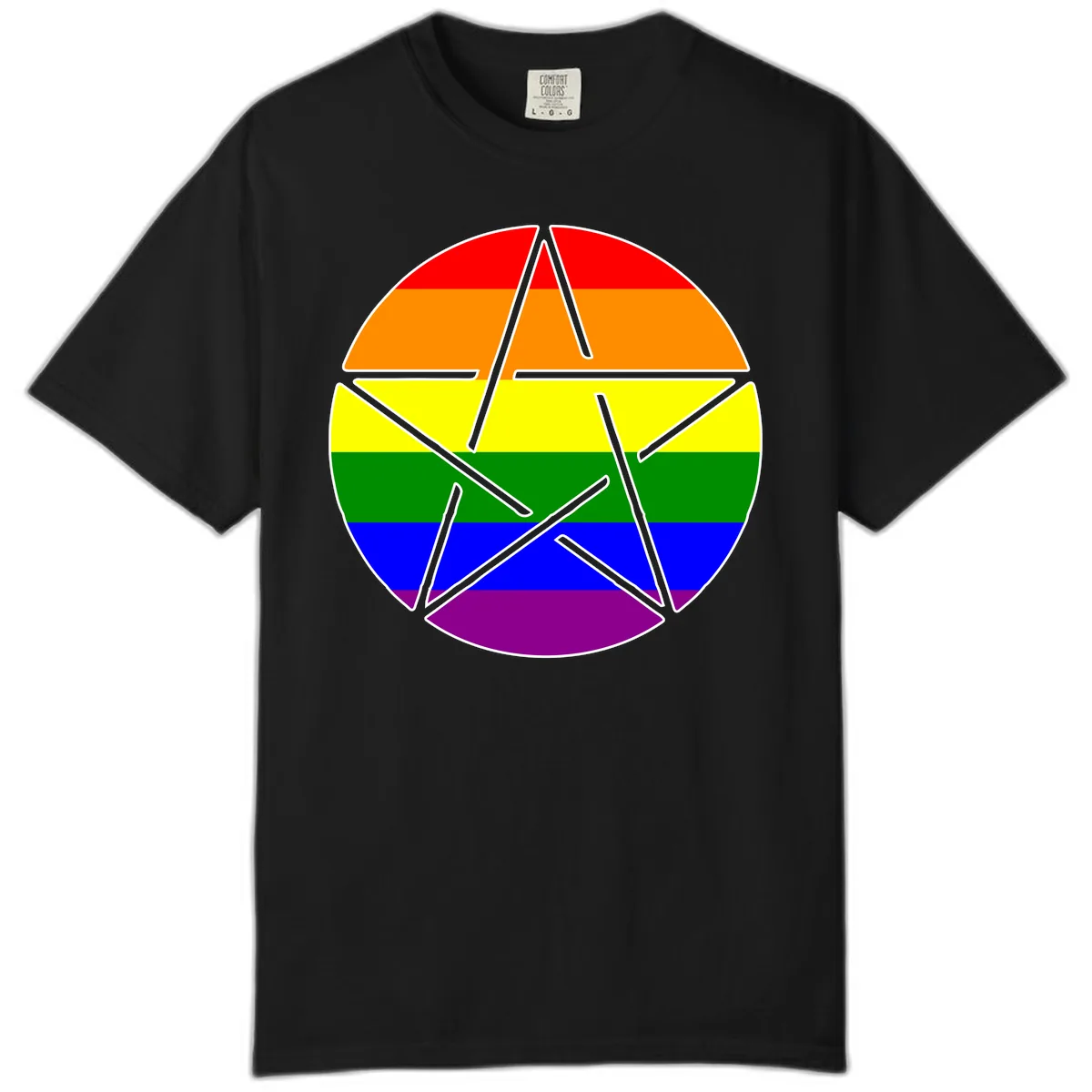 Rainbow Star Pride Flag Design Comfort Color in Black