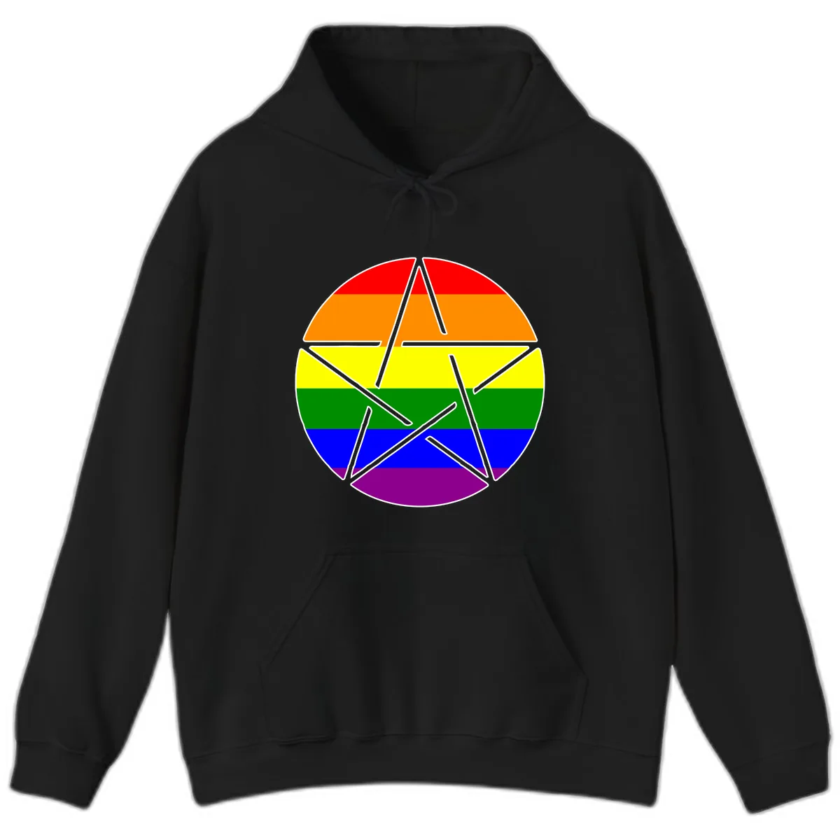 Rainbow Star Pride Flag Design Hoodie in Black