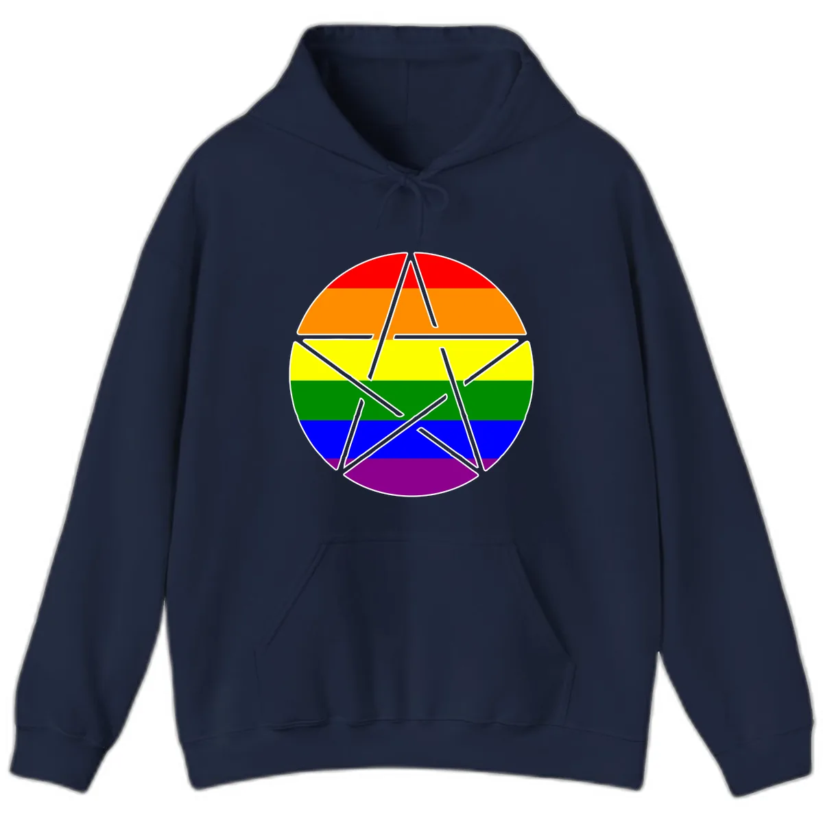 Rainbow Star Pride Flag Design Hoodie in Navy