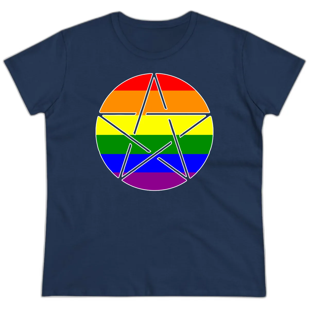 Rainbow Star Pride Flag Design Ladies Tee in Navy