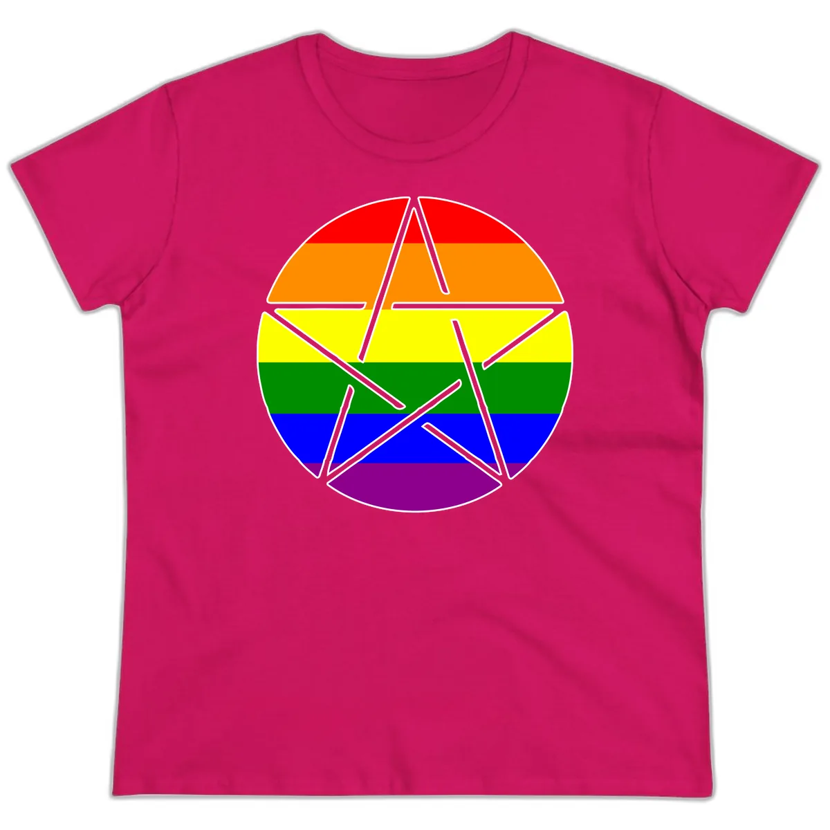 Rainbow Star Pride Flag Design Ladies Tee in Heliconia