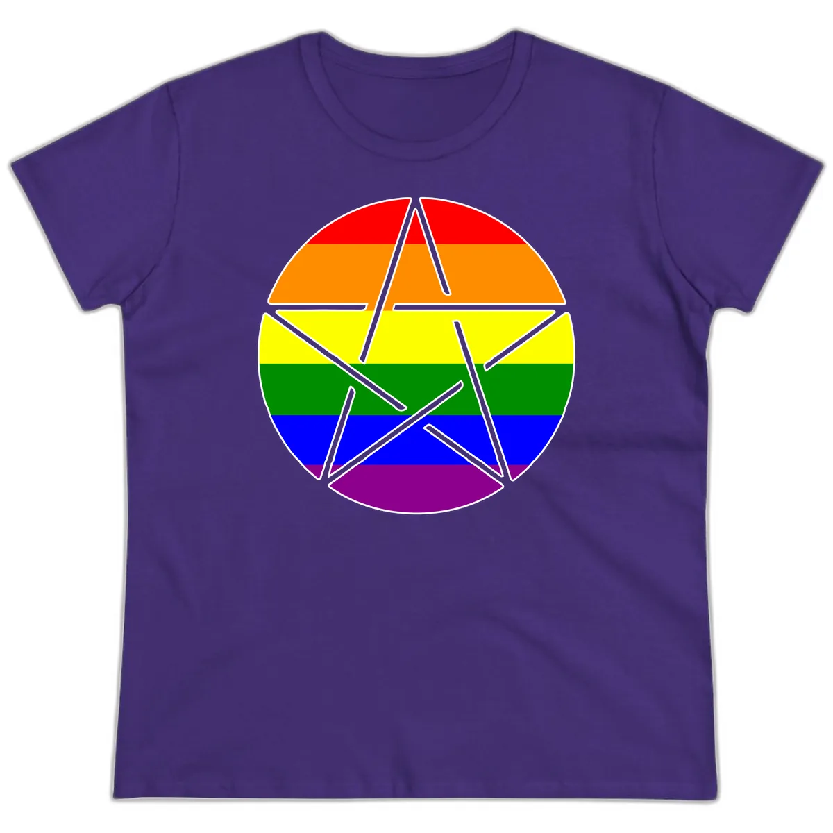Rainbow Star Pride Flag Design Ladies Tee in Purple