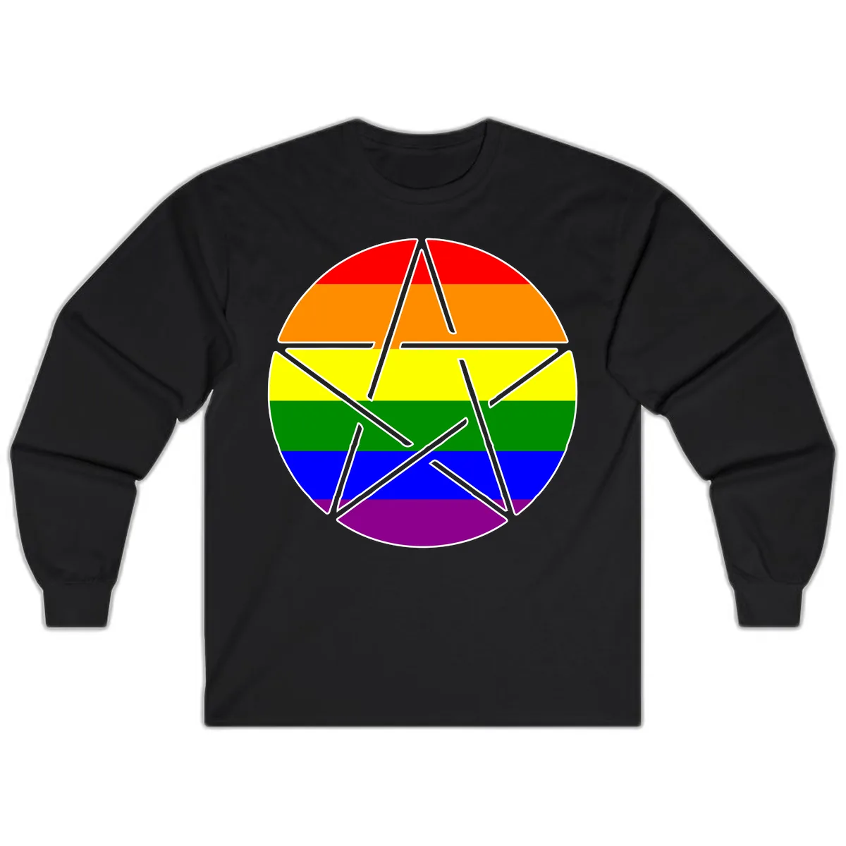 Rainbow Star Pride Flag Design Long Sleeve in Black