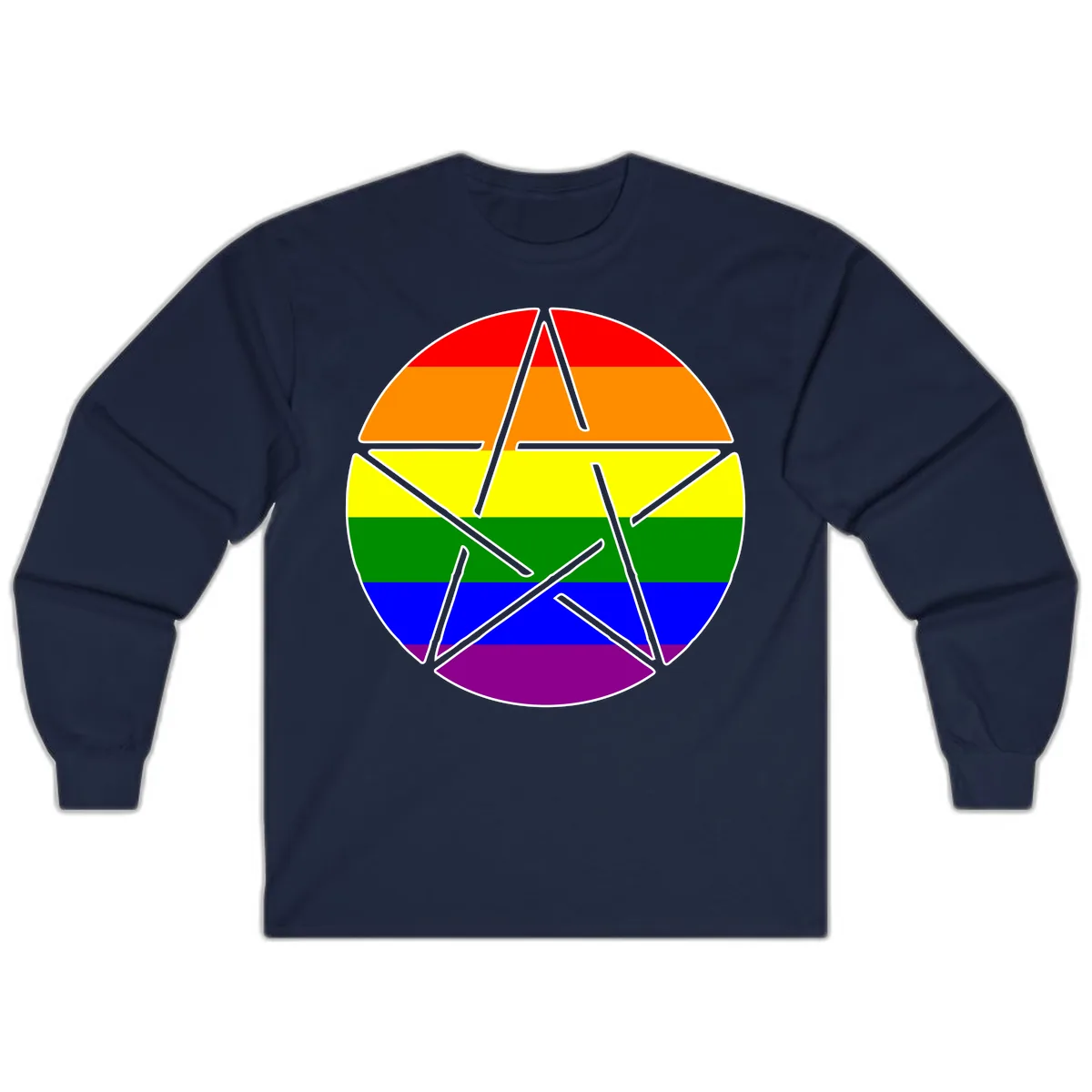 Rainbow Star Pride Flag Design Long Sleeve in Navy