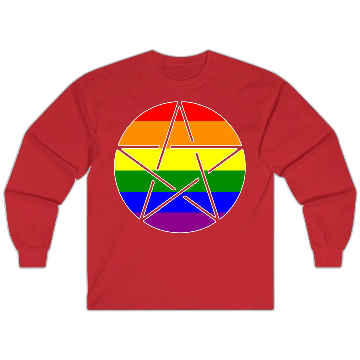 Rainbow Star Pride Flag Design Long Sleeve in Red