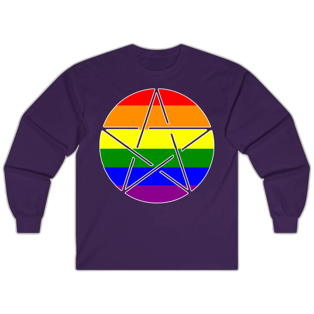 Rainbow Star Pride Flag Design Long Sleeve in Purple