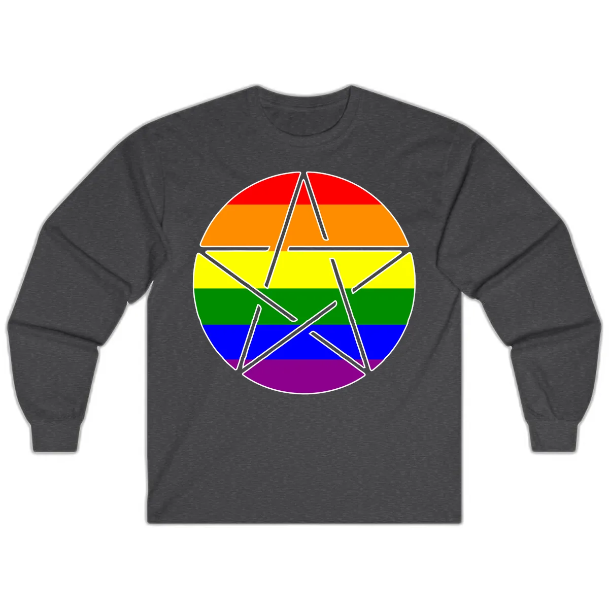 Rainbow Star Pride Flag Design Long Sleeve in Dark Heather