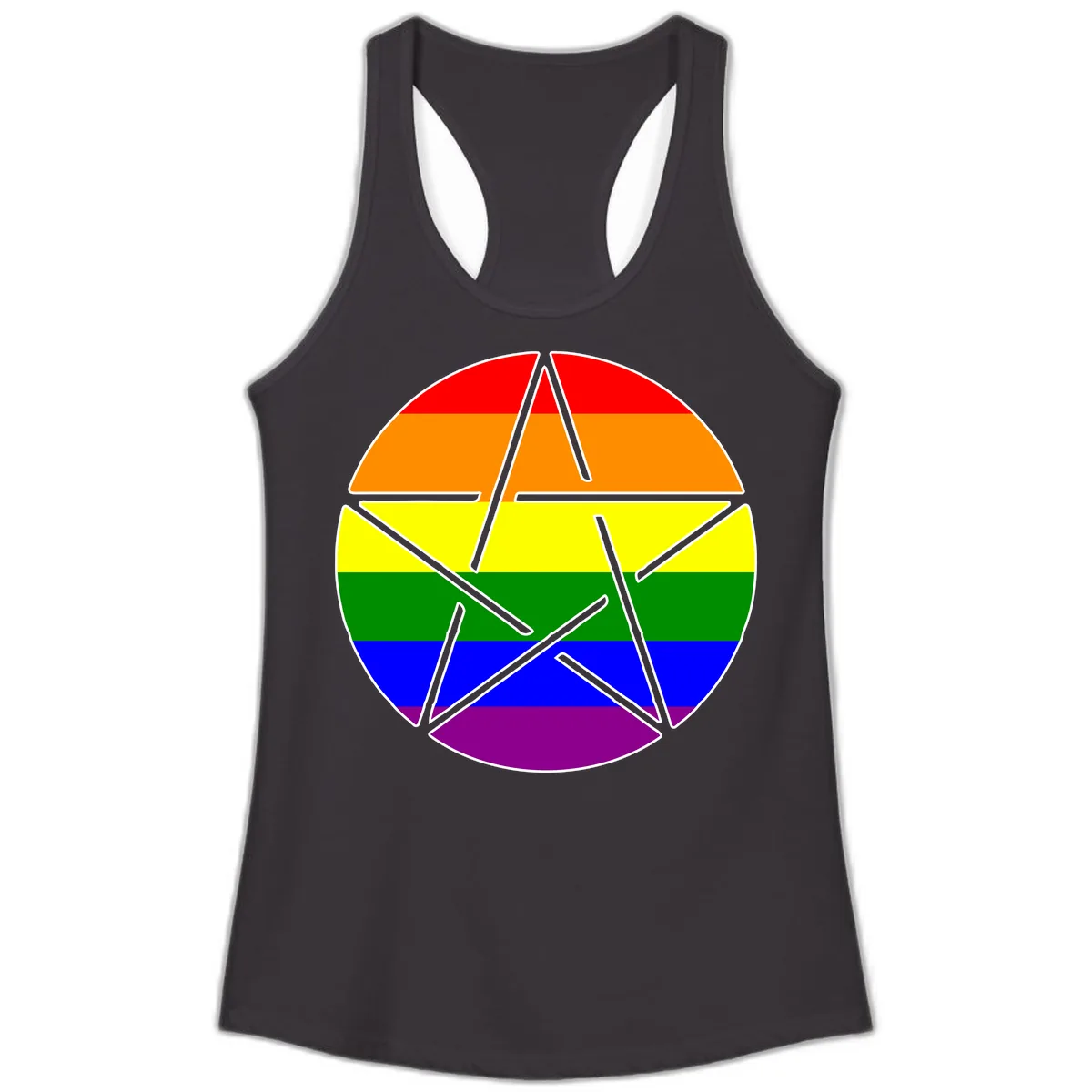Rainbow Star Pride Flag Design Ladies Tank in Black