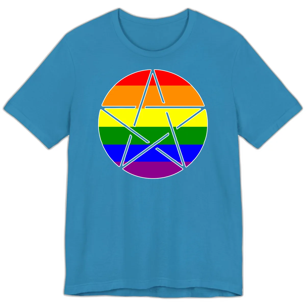 Rainbow Star Pride Flag Design Premium T-Shirt in Aqua