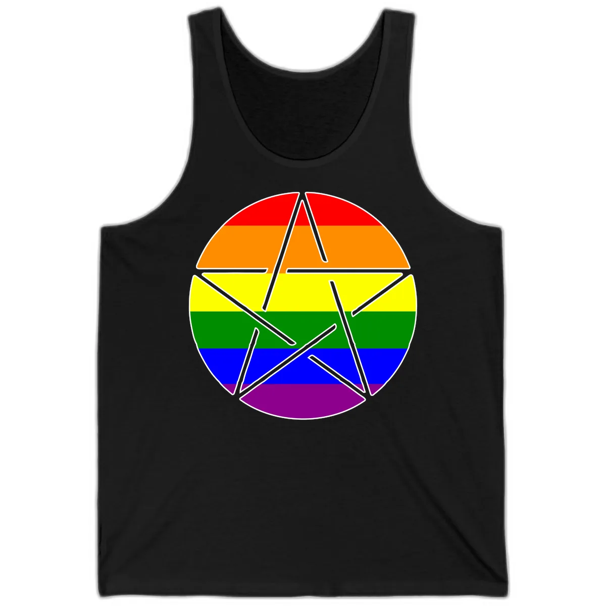 Rainbow Star Pride Flag Design Tank in Black