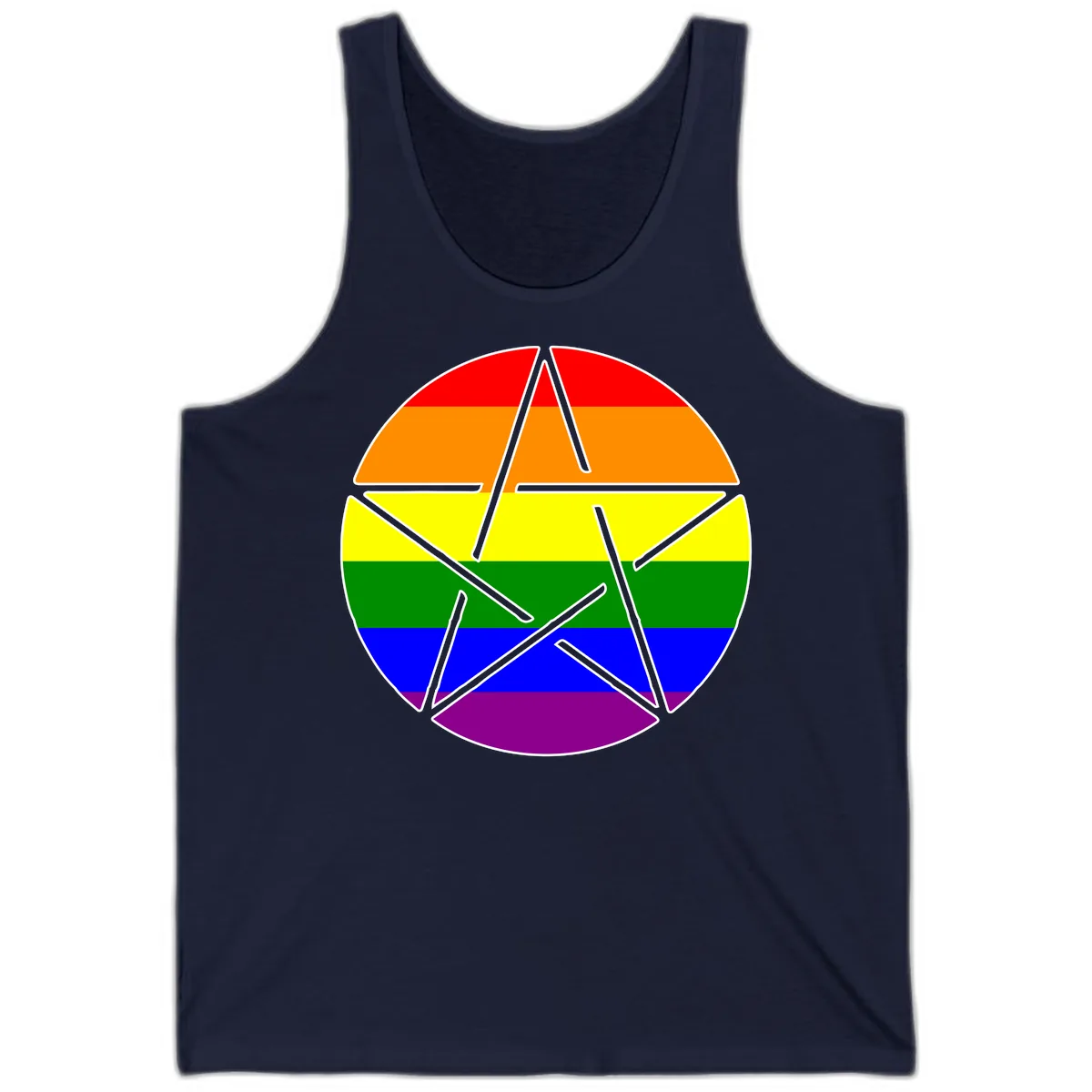 Rainbow Star Pride Flag Design Tank in Navy