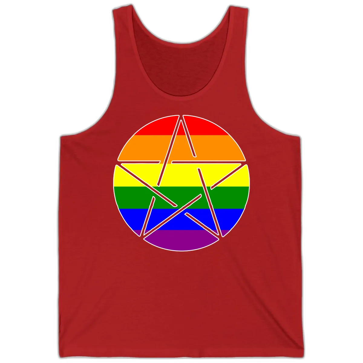 Rainbow Star Pride Flag Design Tank in Red
