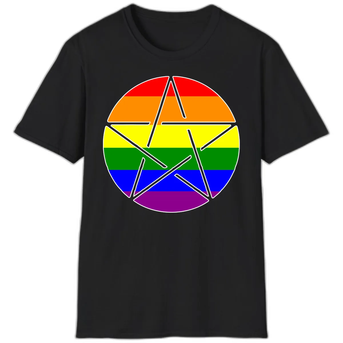 Rainbow Star Pride Flag Design T-Shirt in Black
