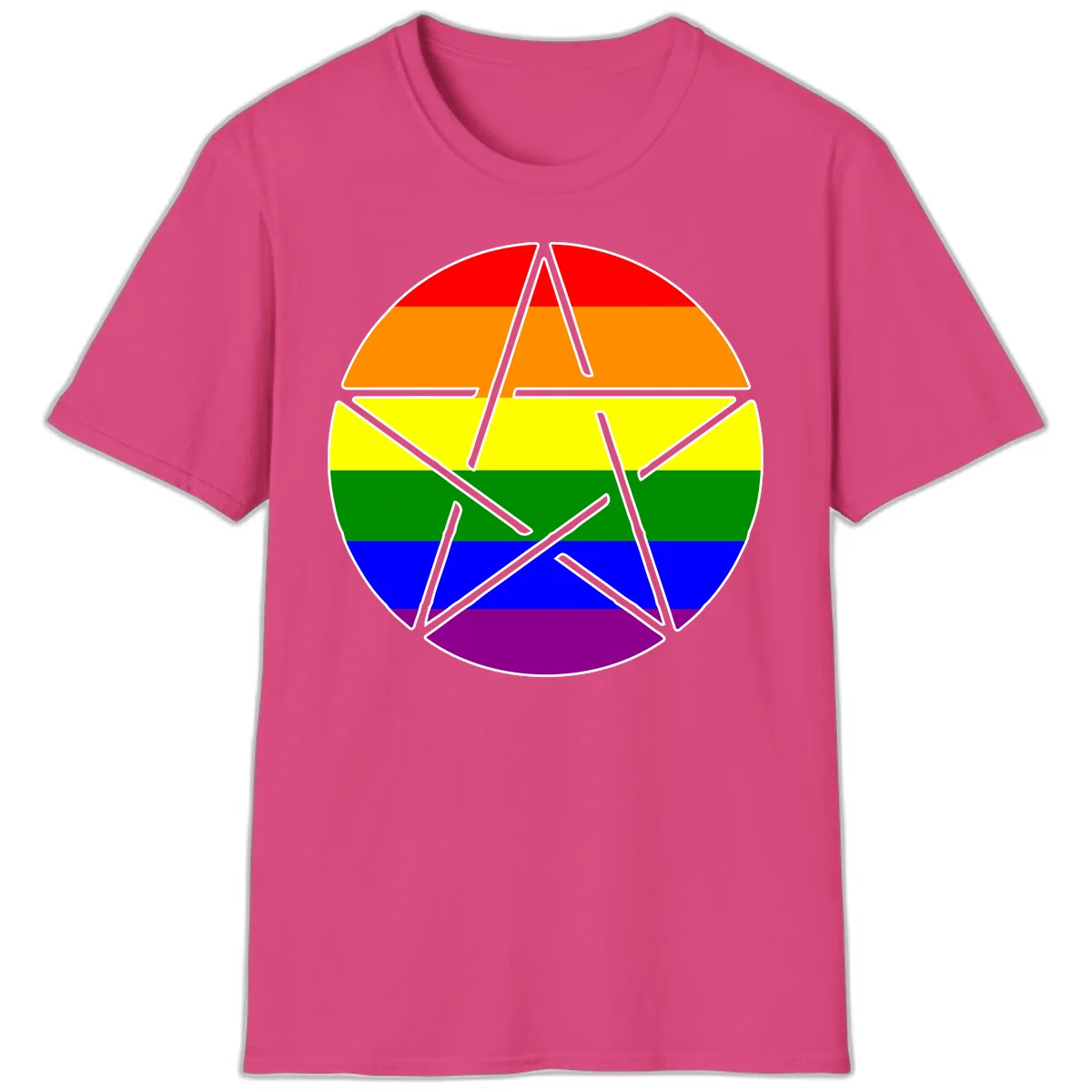 Rainbow Star Pride Flag Design T-Shirt in Heliconia