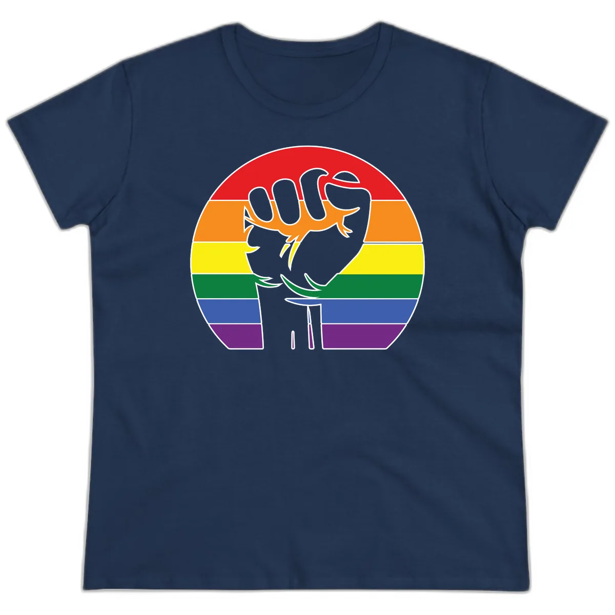 Dachshund Pride Rainbow Ladies Tee in Navy