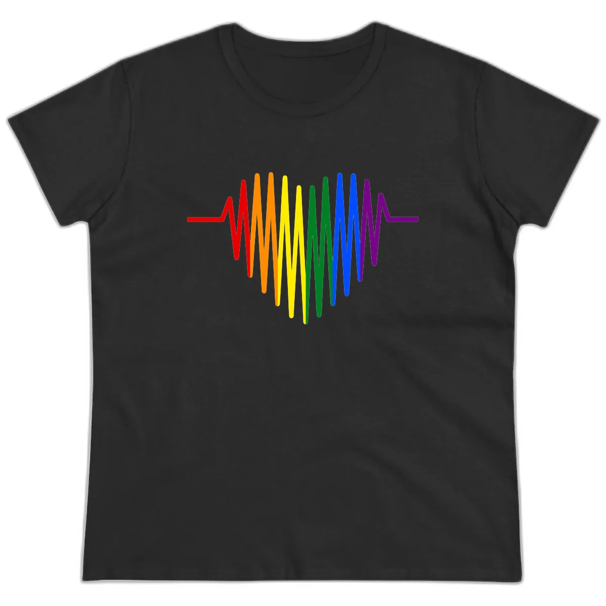 Rainbow Sound Wave Pride Ladies Tee in Black