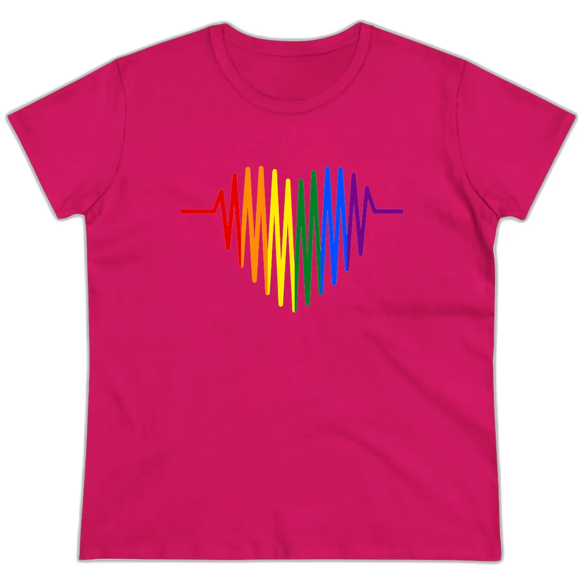 Rainbow Sound Wave Pride Ladies Tee in Heliconia