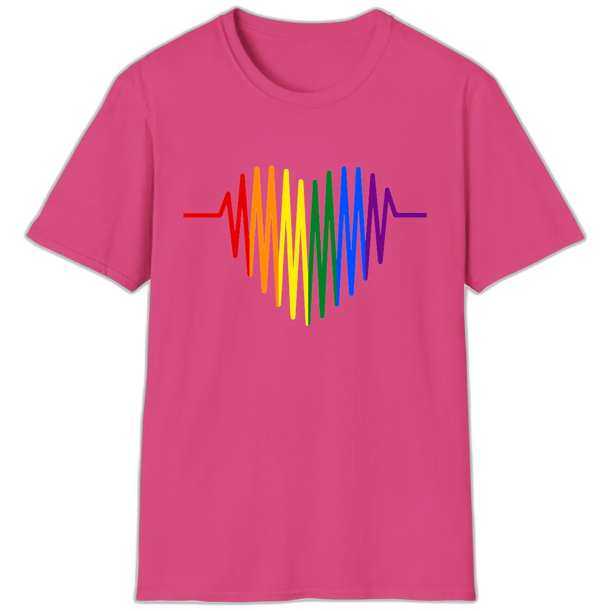 Rainbow Sound Wave Pride T-Shirt in Heliconia