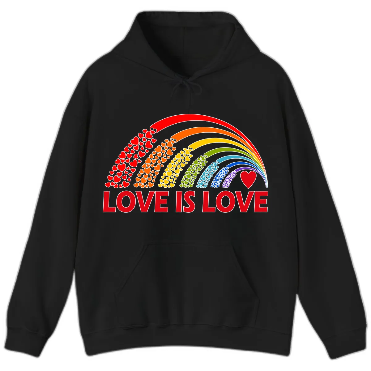 Love Is Love Rainbow Hearts Hoodie in Black