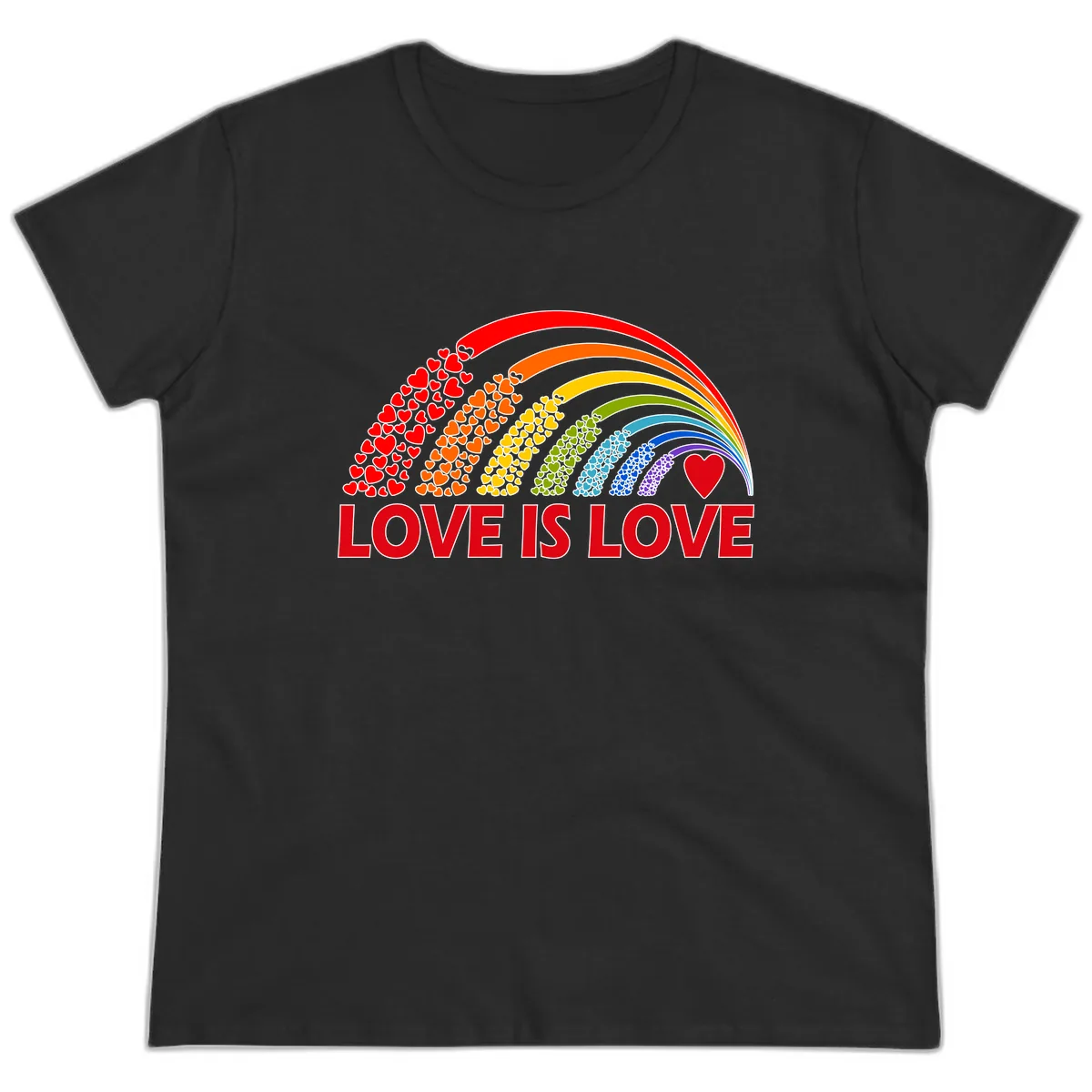 Love Is Love Rainbow Hearts Ladies Tee in Black