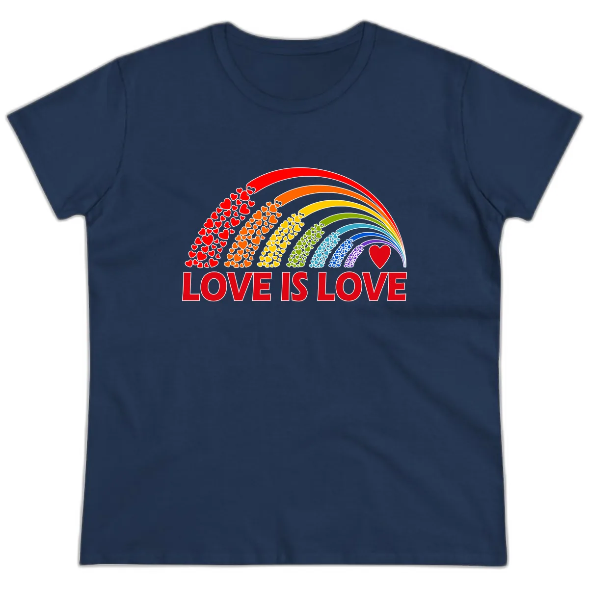 Love Is Love Rainbow Hearts Ladies Tee in Navy