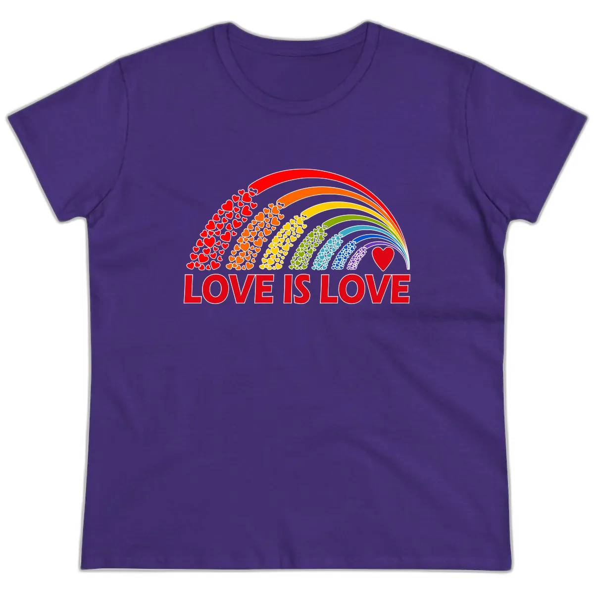 Love Is Love Rainbow Hearts Ladies Tee in Purple