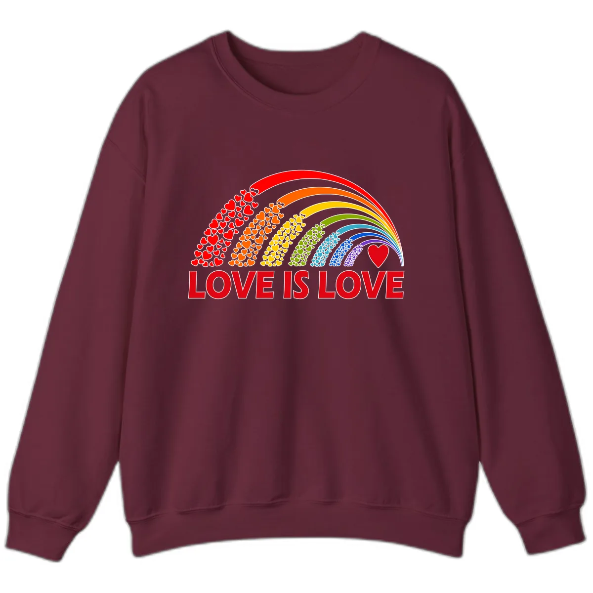 Love Is Love Rainbow Hearts Sweatshirt in Maroon