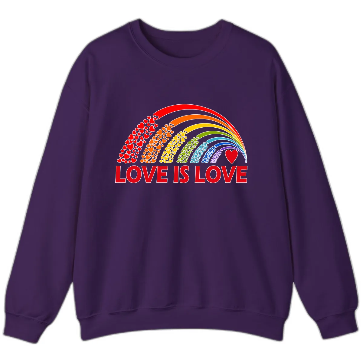 Love Is Love Rainbow Hearts Sweatshirt in Purple