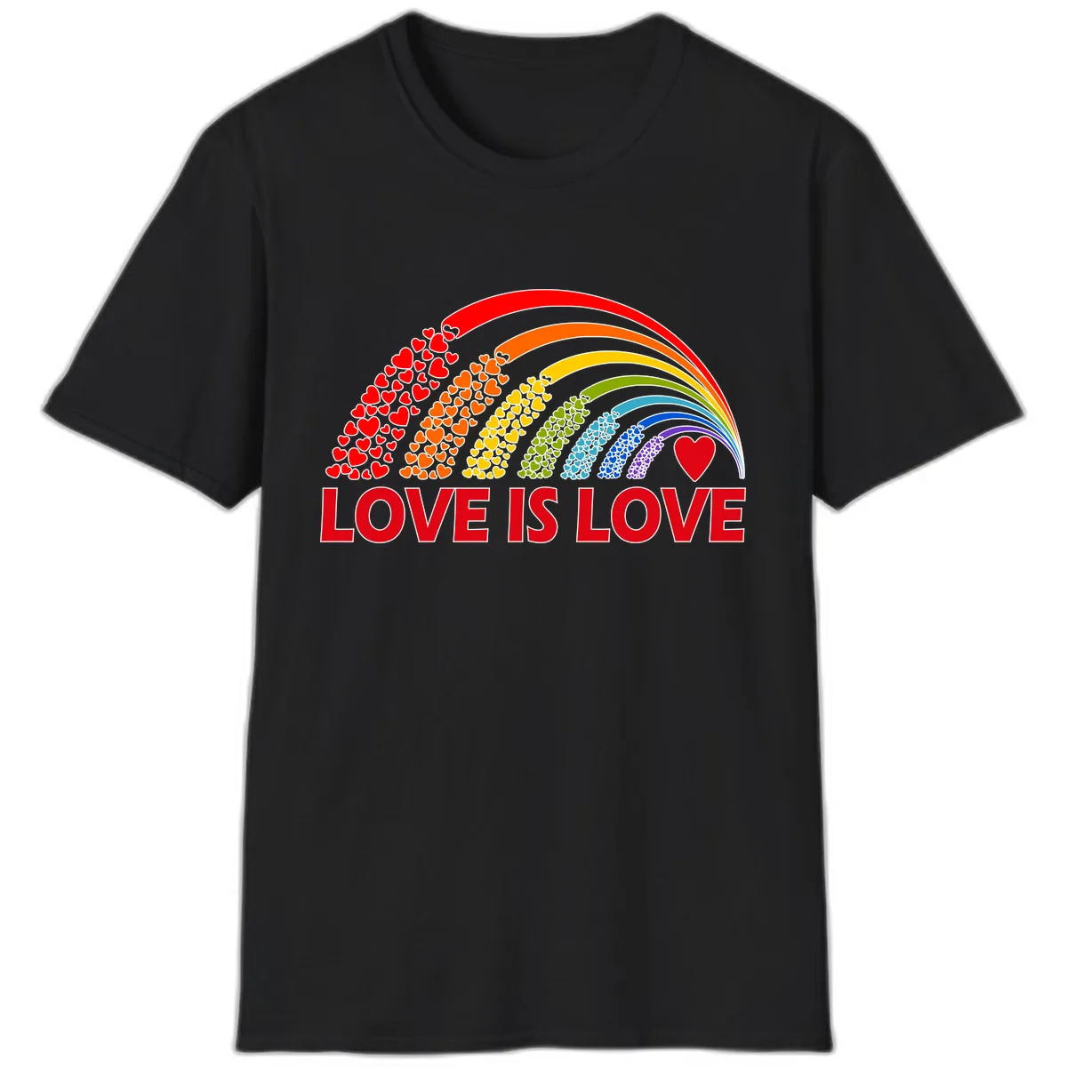 Love Is Love Rainbow Hearts T-Shirt in Black